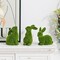 Resin Flocked Bunny Figurines Set of 3, Artificial Green Moss Bunnies for Easter